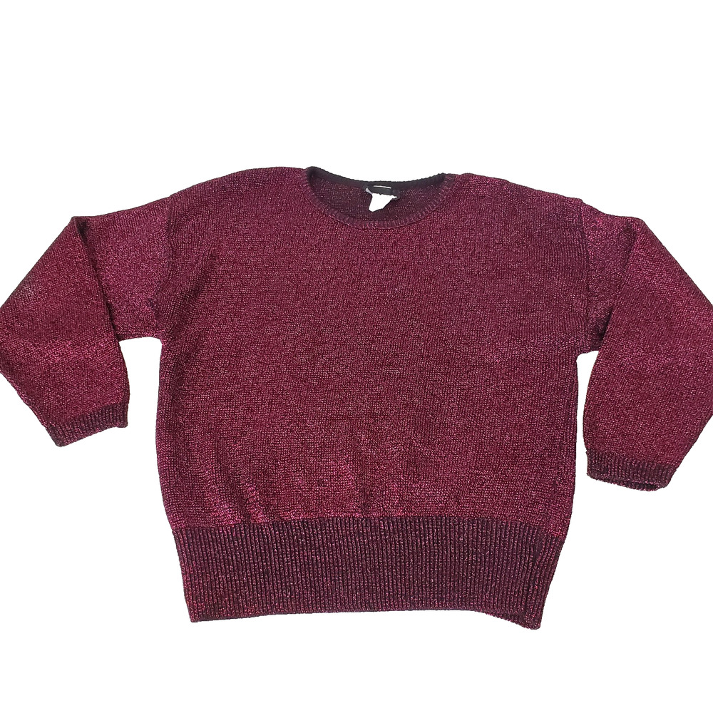 Vintage Pierre Cardin Black Sparkle Metallic Pink Sweater Women's L USA Party